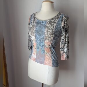 Vintage Y2K Vanilla Sugar Patchwork Stripe Studded Top Size PXS